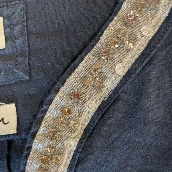 Malvin I Love Linen Blue Tunic Rhinestones M /L Medium Large - Picture 5 of 5